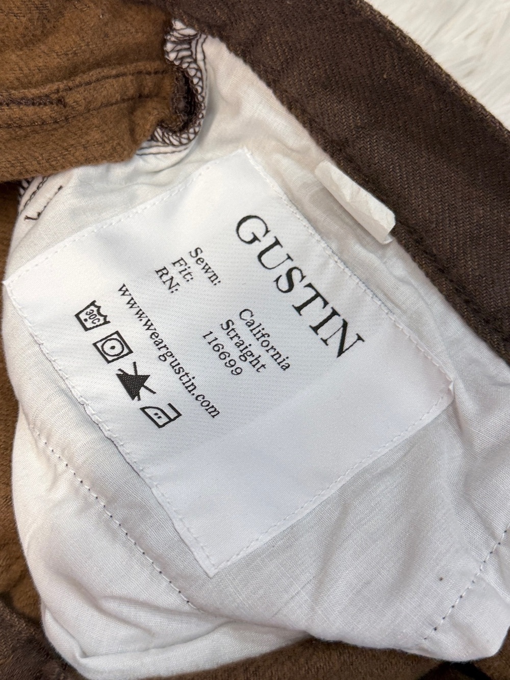 Gustin Linen Blend Button Fly Brown Pants - Picture 4 of 6